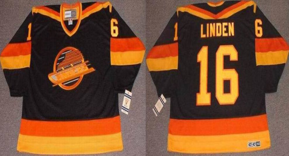2019 Men Vancouver Canucks 16 Linden Black CCM NHL jerseys